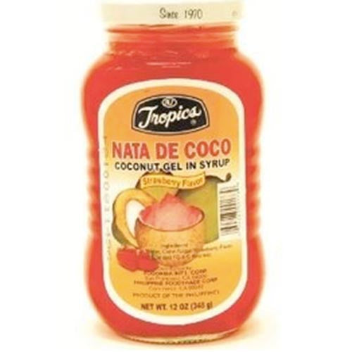 Tropics - Nata De Coco - Strawberry Flavor - Coconut Gel in Syrup - 12 OZ