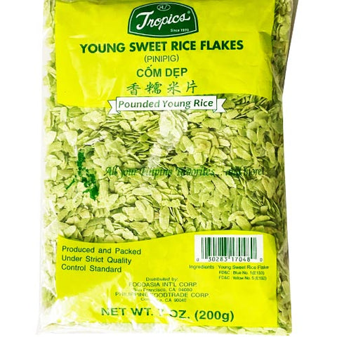 Tropics - Young Sweet Rice - Pinipig - Pounded Young Rice (GREEN) - 200 G