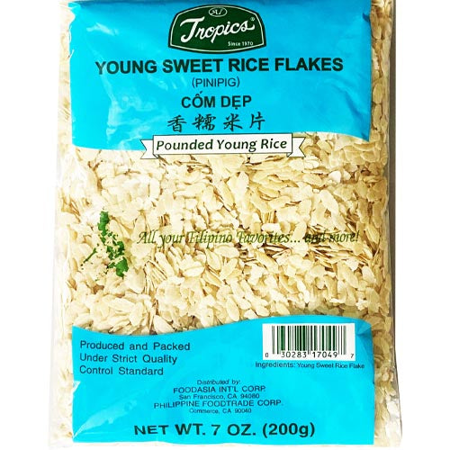 Tropics - Young Sweet Rice - Pinipig - Pounded Young Rice (WHITE) - 200 G