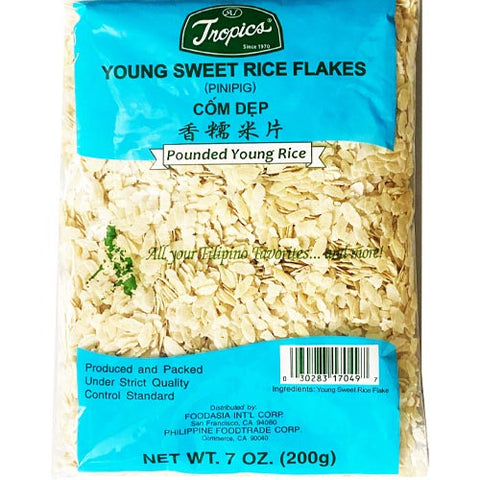 Tropics - Young Sweet Rice - Pinipig - Pounded Young Rice (WHITE) - 200 G