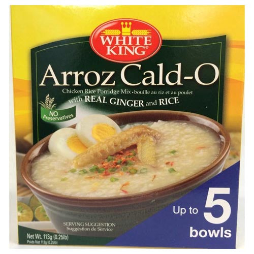 White King - ArrozCald-O - Chicken Rice Porridge Mix with Real Ginger and Rice Arroz Caldo - Up to 5 Bowls - 113 G