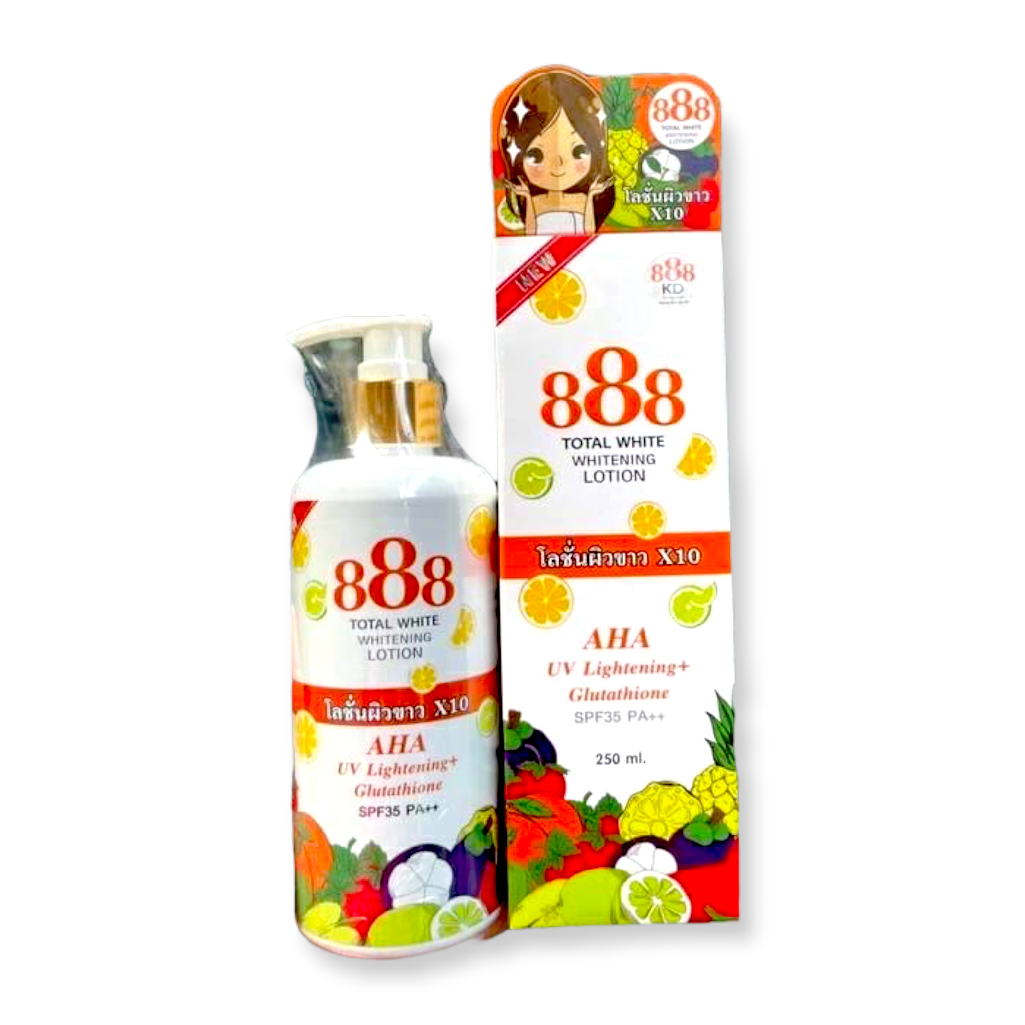 888 Total White - Lotion - AHA UV + Glutathione SPF 35 PA+++ - 250ml Sukli - Filipino Grocery Online USA 888 Total White - Lotion - AHA UV + Glutathione SPF 35 PA+++ - 250ml Sukli - Filipino Grocery Online USA