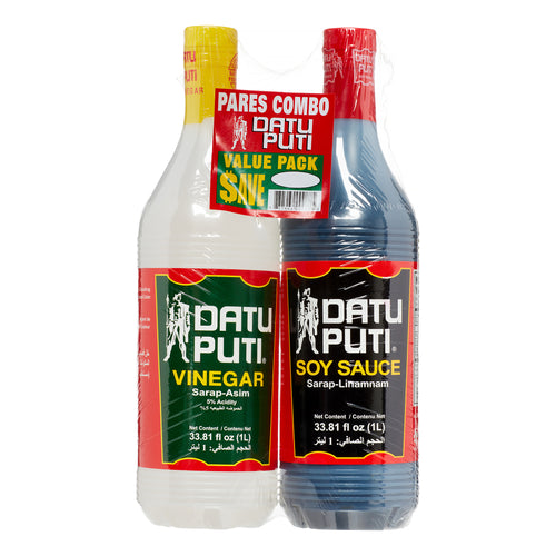 Datu Puti Vinegar and Soy Sauce Value Pack - 67.08 OZ (1 Litter Bottle of Each)